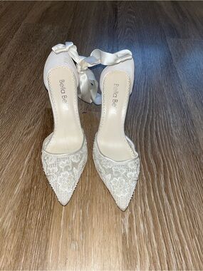 Bella Belle Ivory Lace Pointed Heels with Satin Ankle Tie